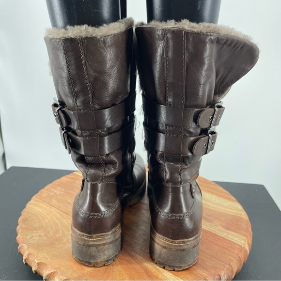 Wilma Firenze Genuine brown Leather faux fur boots buckle winter Booties 38 8 - Picture 4 of 6